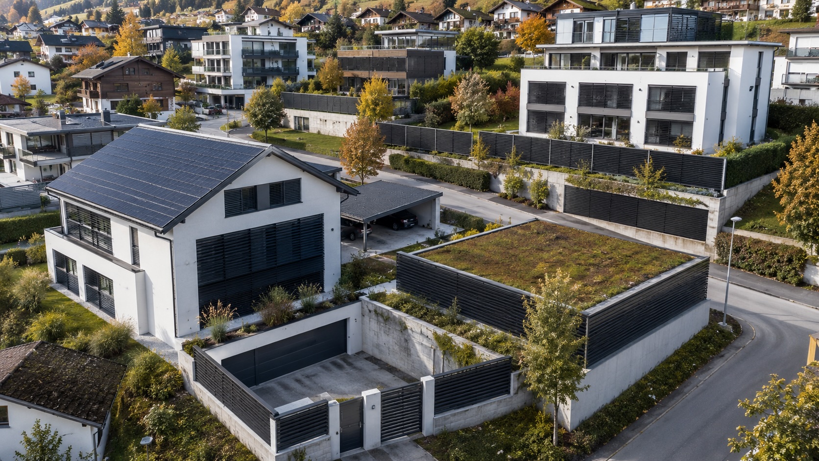 Quartier mit mehreren thermisch aktivierten Gebäudeflächen